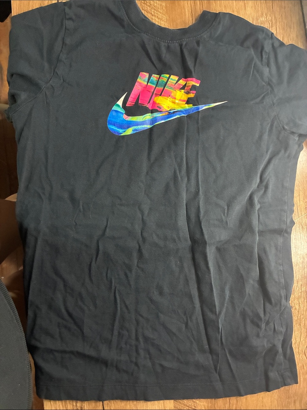 Nike kids Black Short-Sleeve Tee with Multicolor Swoosh